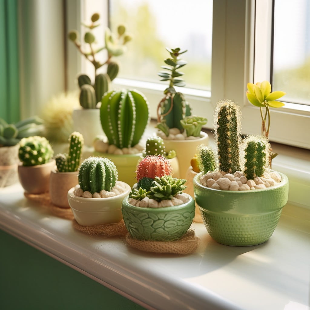Mini Cactus Collection On the Windowsill Bathroom Planter