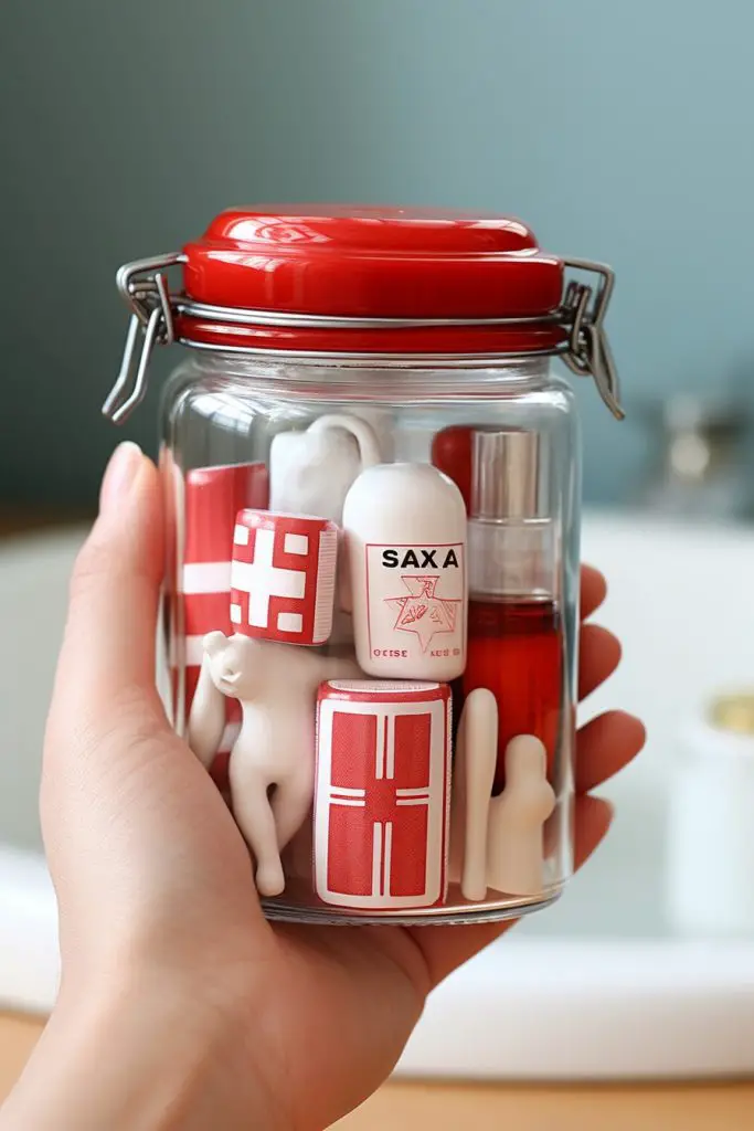 Mini First Aid Kit Jar Bathroom Jar --ar 2:3