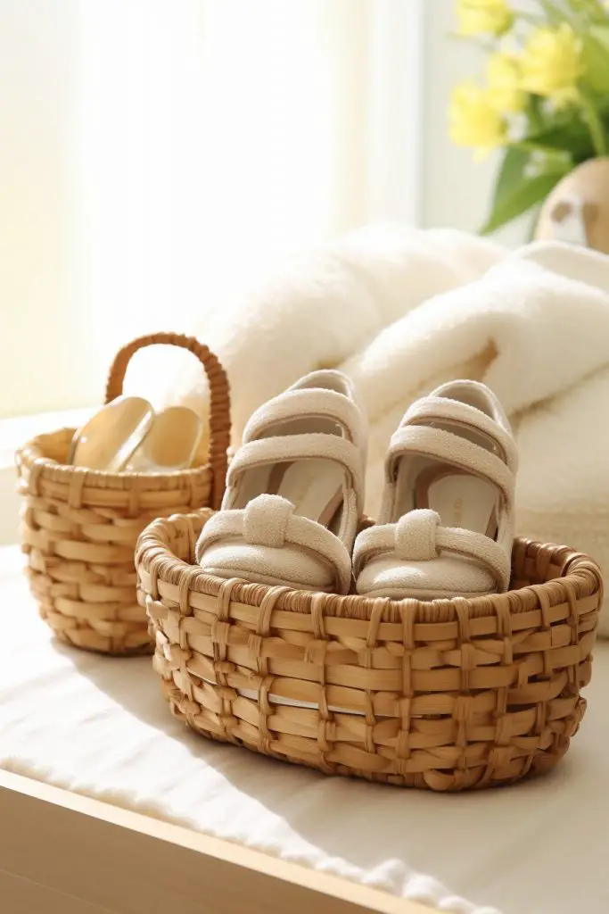 Plush Robe and Slippers Basket Bathroom Basket --ar 2:3