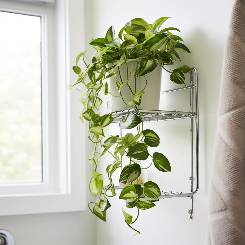 Pothos Plant On Shower Rod Bathroom Planter