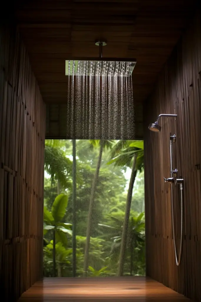 Rain Shower Head Romantic Bathroom --ar 2:3