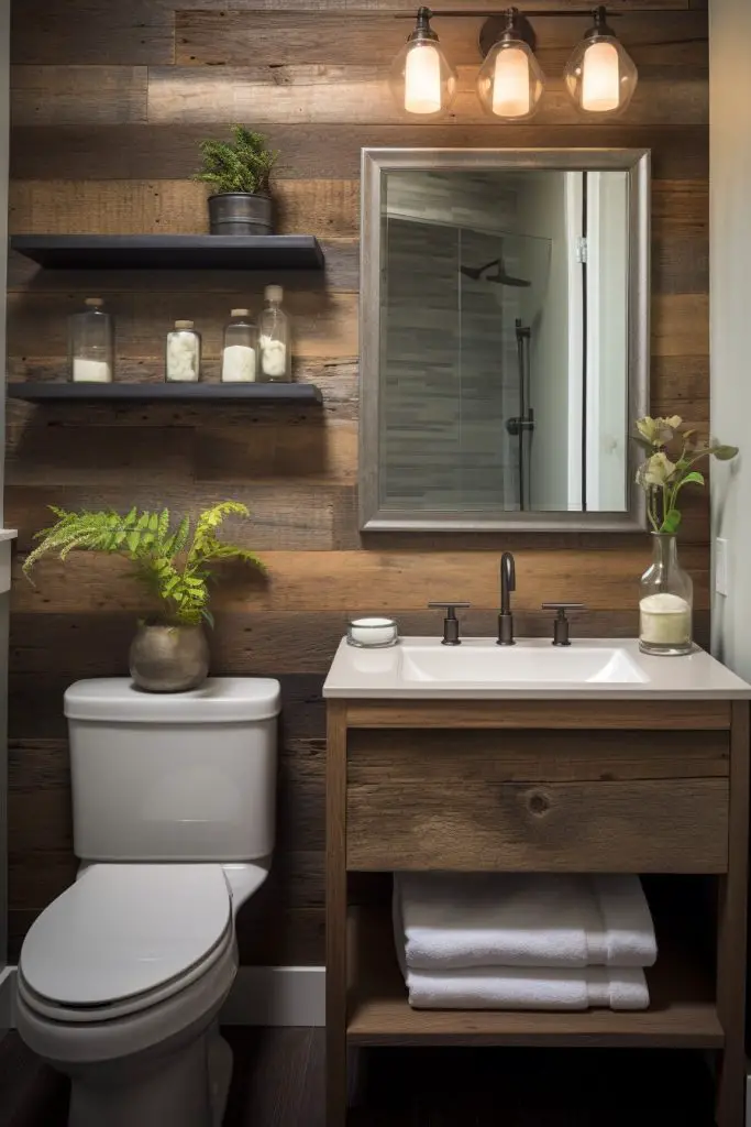 Reclaimed Wood Trim for an Industrial Look Bathroom Trim --ar 2:3
