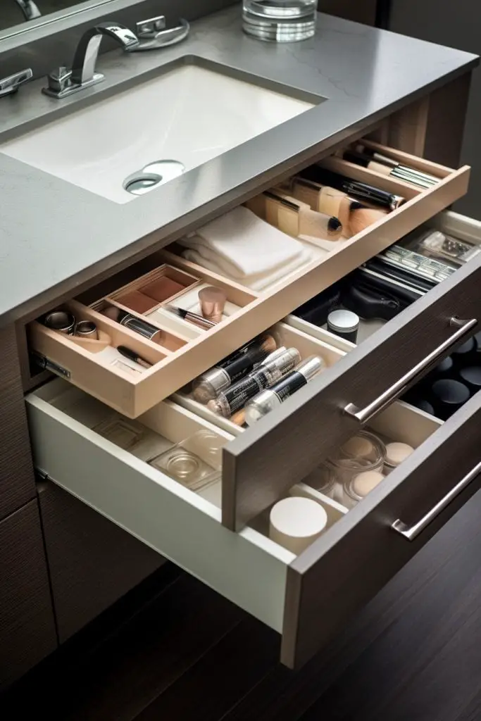 Reserve the Top Drawer for Most-used Products Bathroom Drawer --ar 2:3