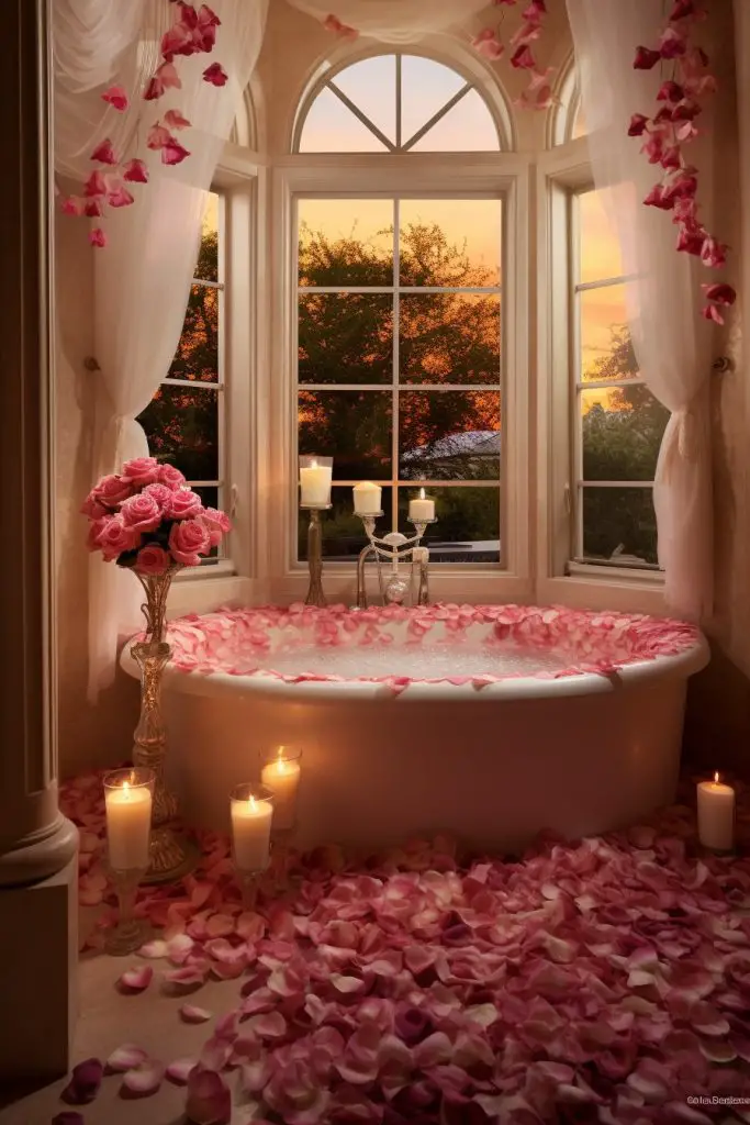 Rose Petal Bath Romantic Bathroom --ar 2:3