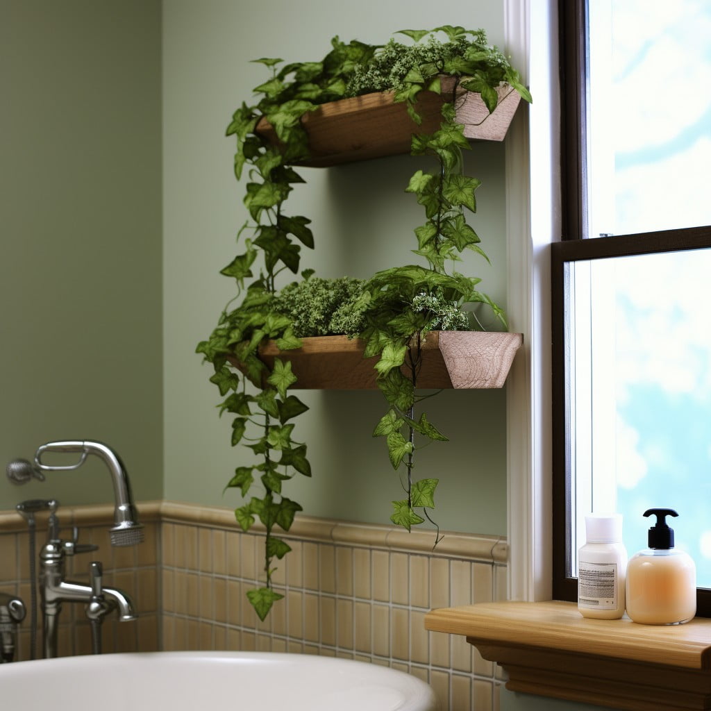 Shelf-mounted Planters With Ivy Bathroom Planter
