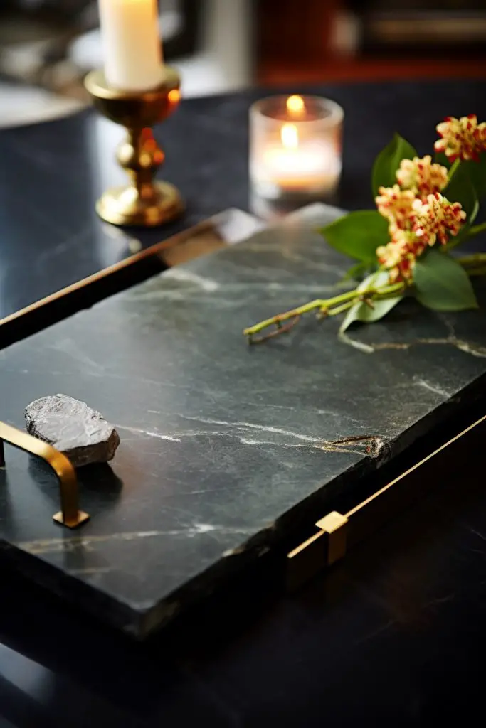 Slate Stone Tray With Brass Handles Bathroom Tray --ar 2:3