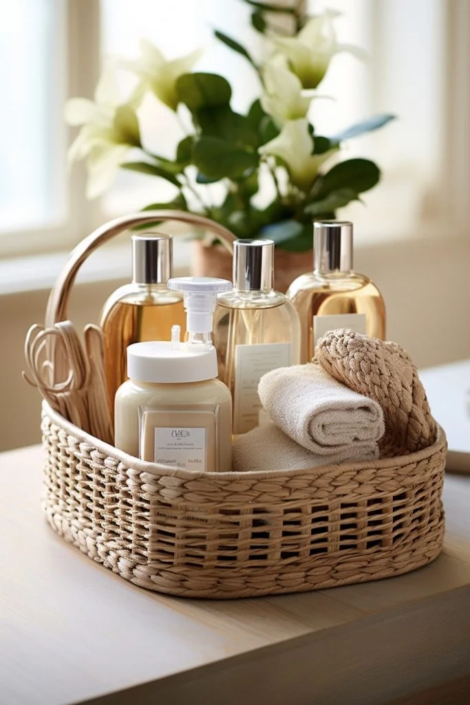 Spa-themed Basket Bathroom Basket --ar 2:3