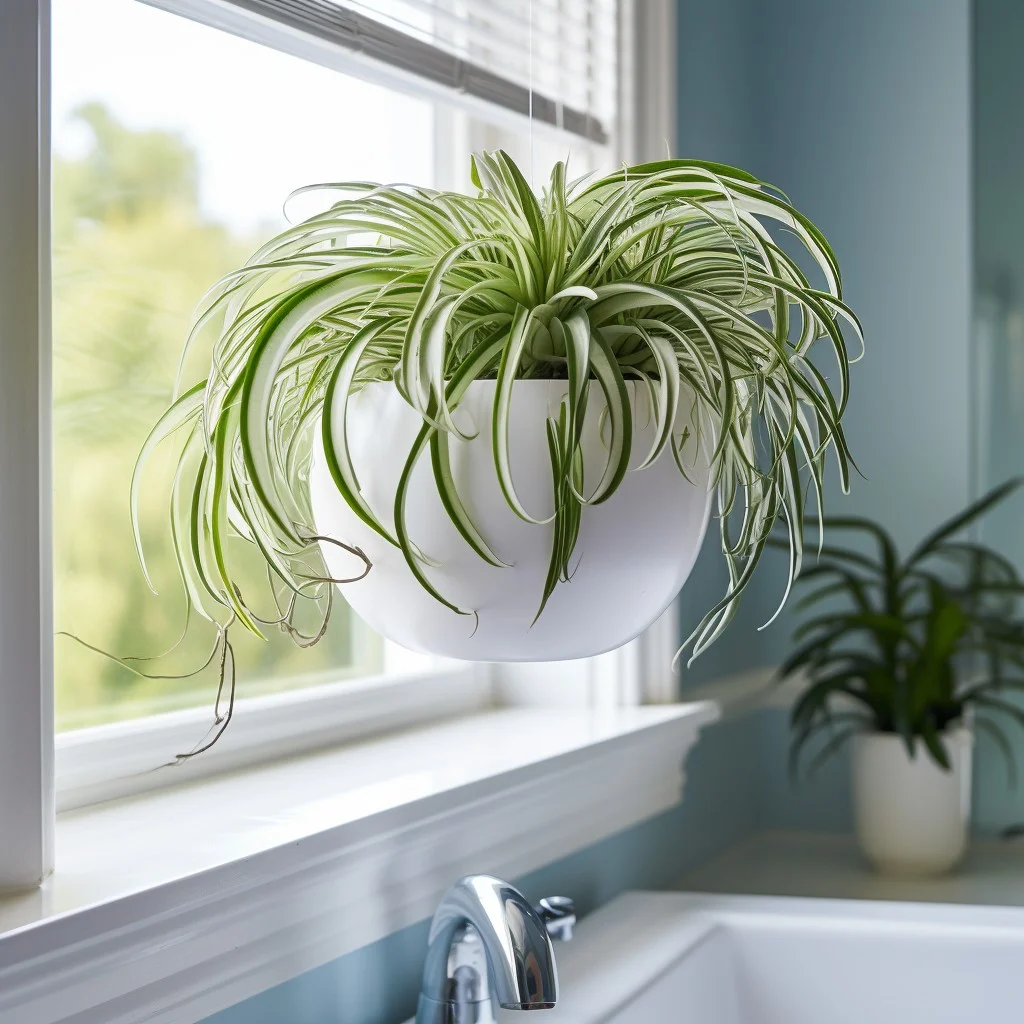 Spider Plants Near Ventilation Bathroom Planter