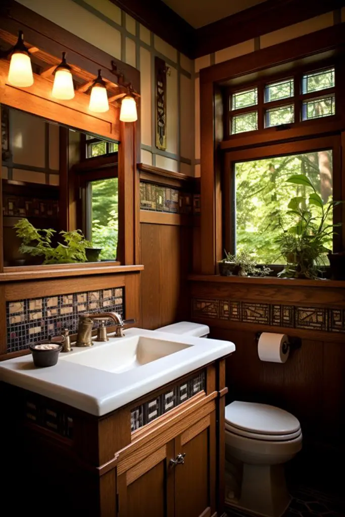 Stained Wood Trim for a Vintage Appeal Bathroom Trim --ar 2:3