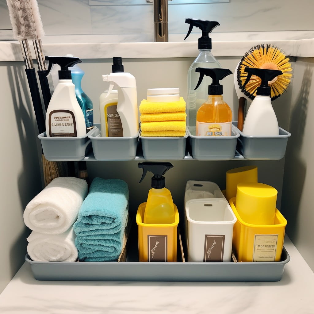 Store Cleaning Supplies in a Portable Caddy Bathroom Closet Organization