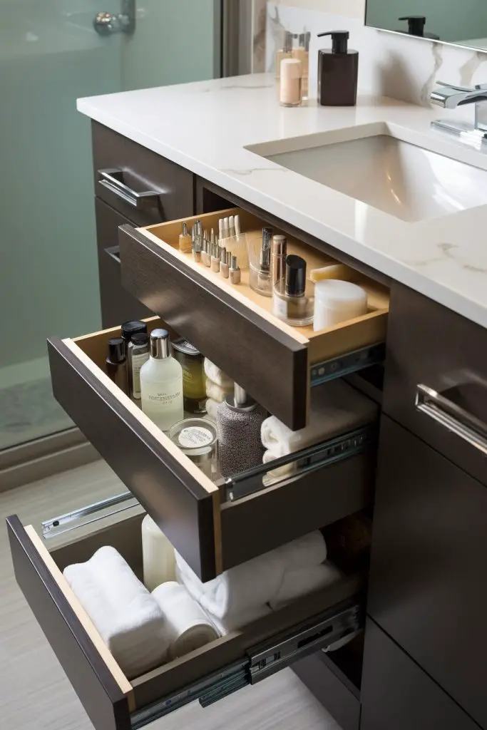 Store Products Vertically Bathroom Drawer --ar 2:3