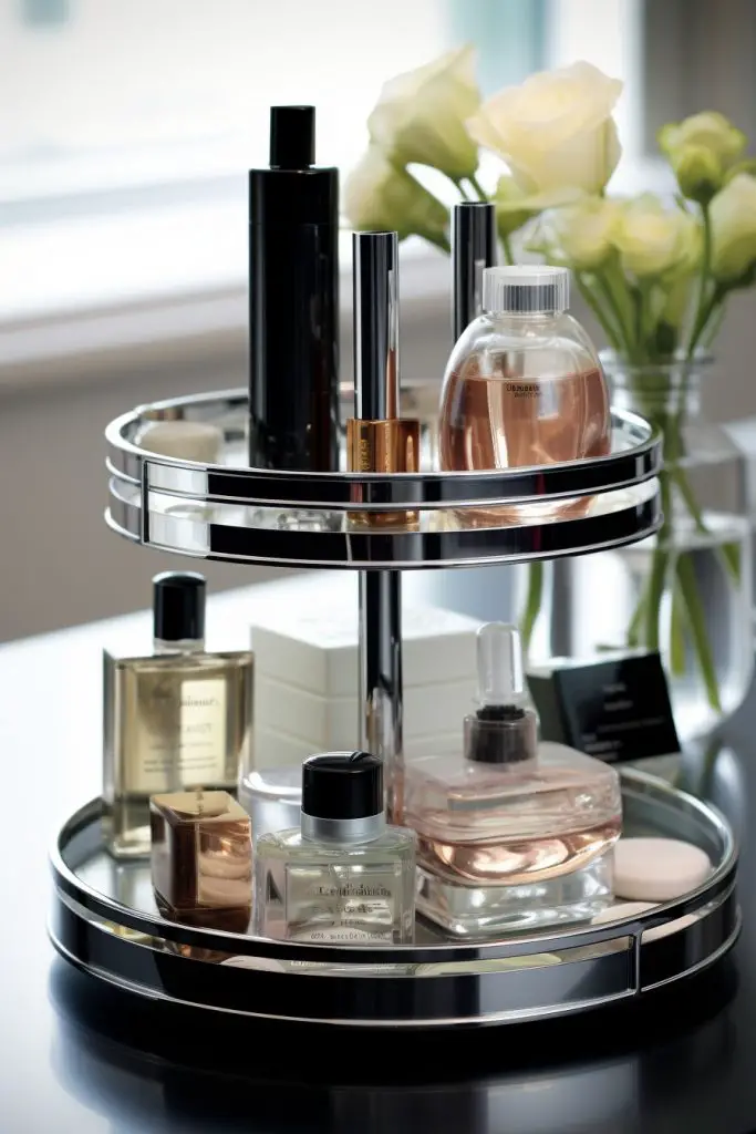 Tiered Display for Cosmetics Bathroom Tray --ar 2:3