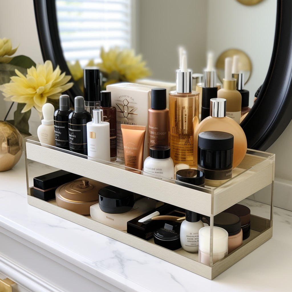 Tiered Trays for Toiletries Bathroom Closet Organization