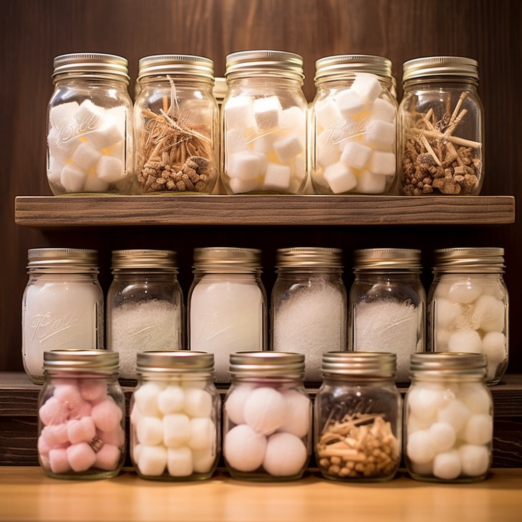 Use Mason Jars for Cotton Balls and Swaps Bathroom Closet Organization