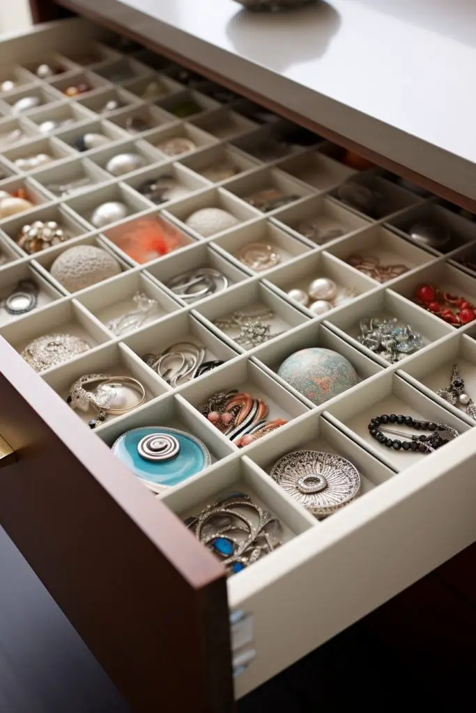 Use Small Dishes for Jewelry Bathroom Drawer --ar 2:3