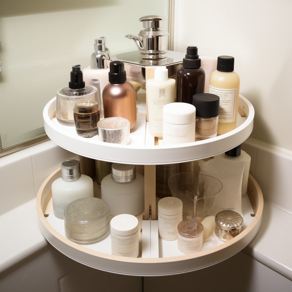 Use a Lazy Susan for Easy Access Bathroom Closet Organization