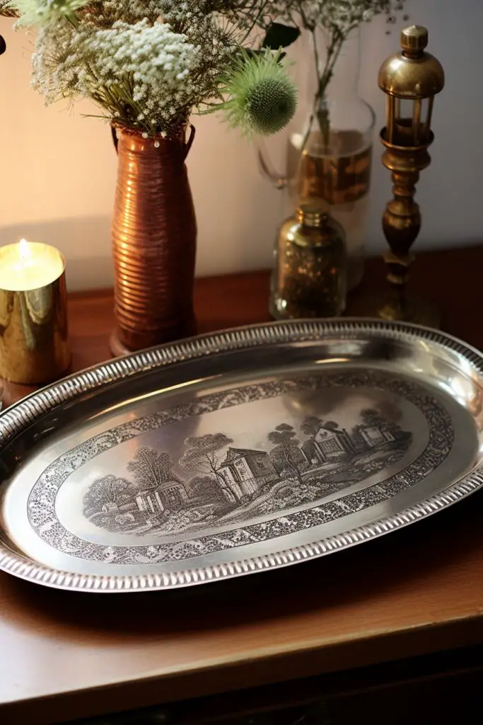 Vintage Engraved Metal Tray Bathroom Tray --ar 2:3