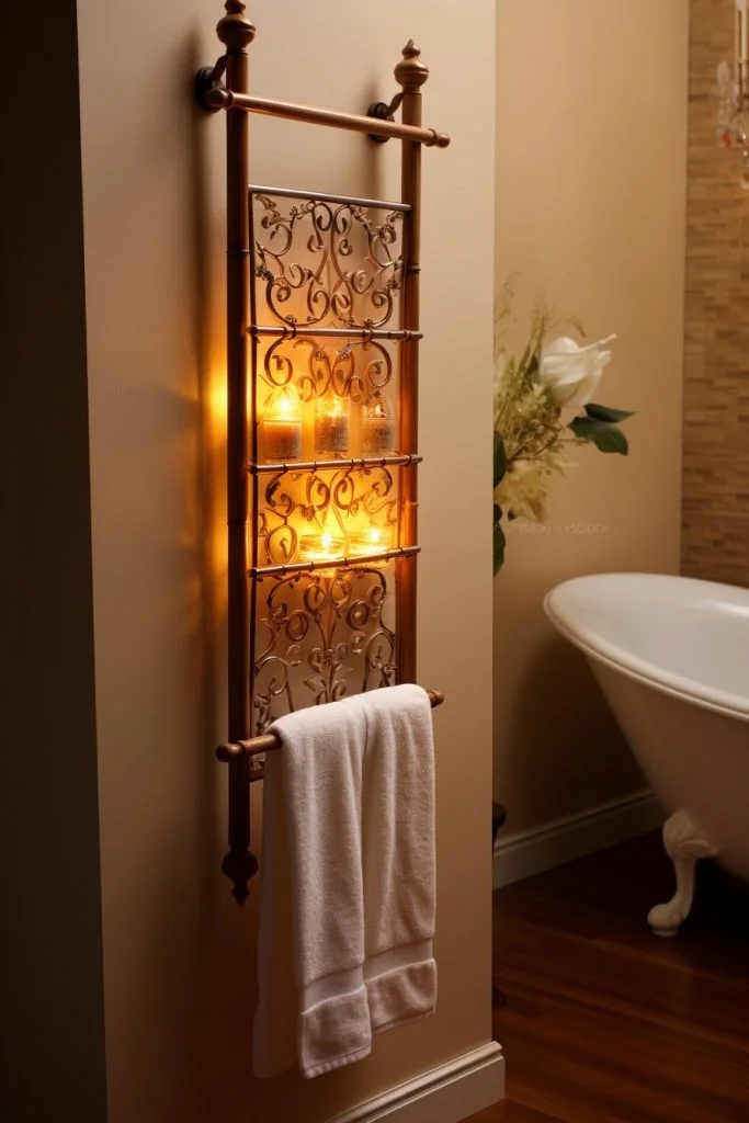 Warming Towel Rack Romantic Bathroom --ar 2:3