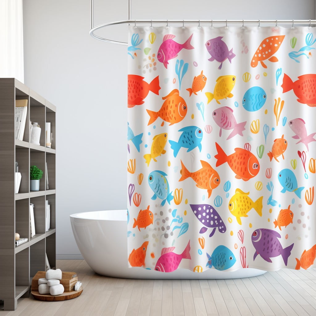 Waterproof Curtain With Colorful Fishes for Kids' Bathroom Bathroom Curtain