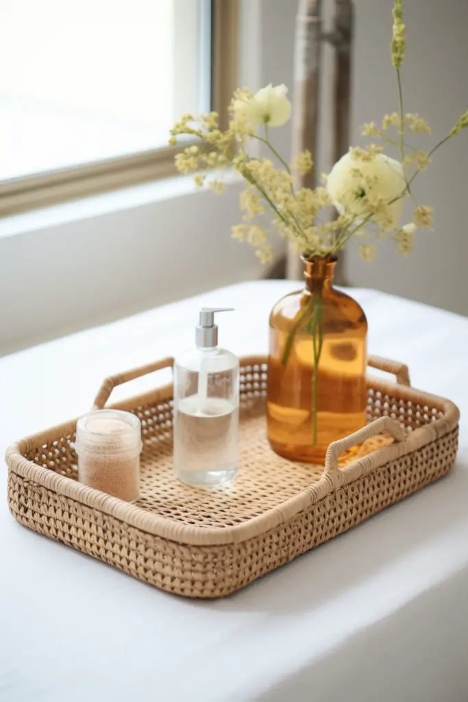 Woven Rattan Basket Tray Bathroom Tray --ar 2:3