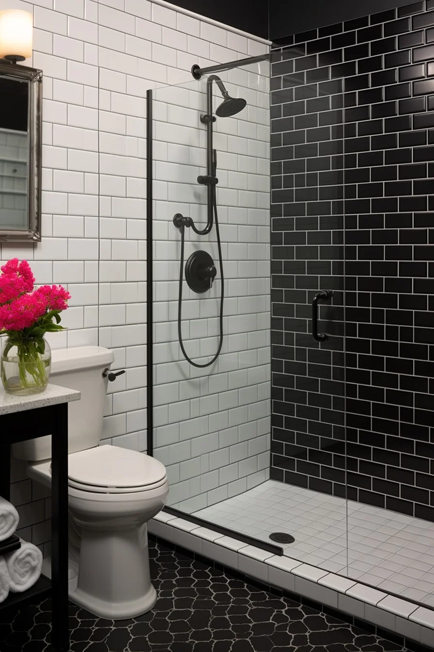 black and white classic subway tile shower