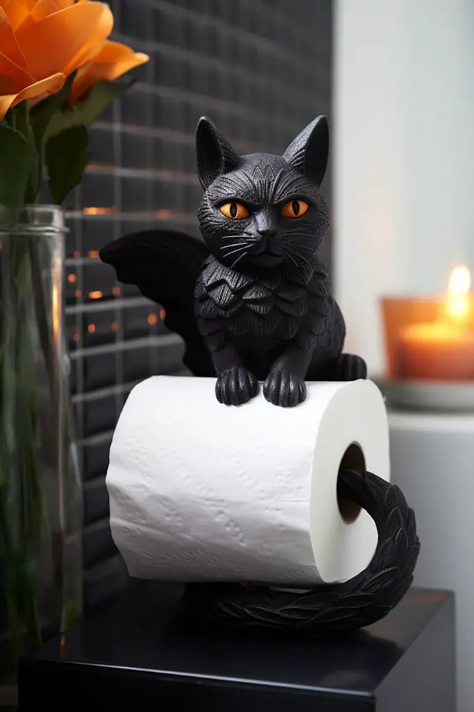 black cat toilet roll holder