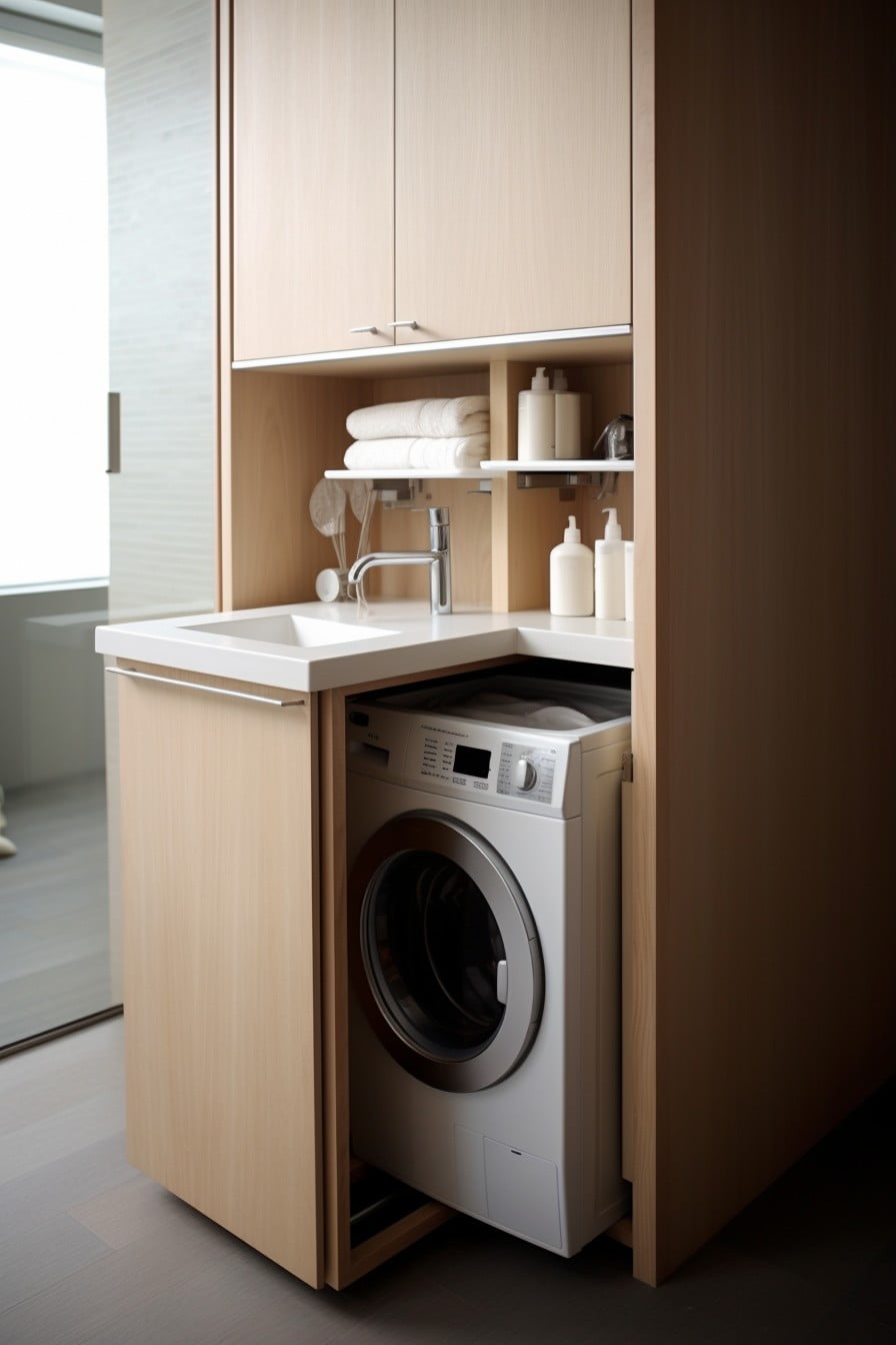 cabinets with hidden laundry bins