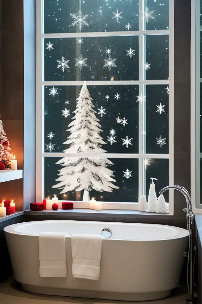 frosted window stickers with christmassy patterns
