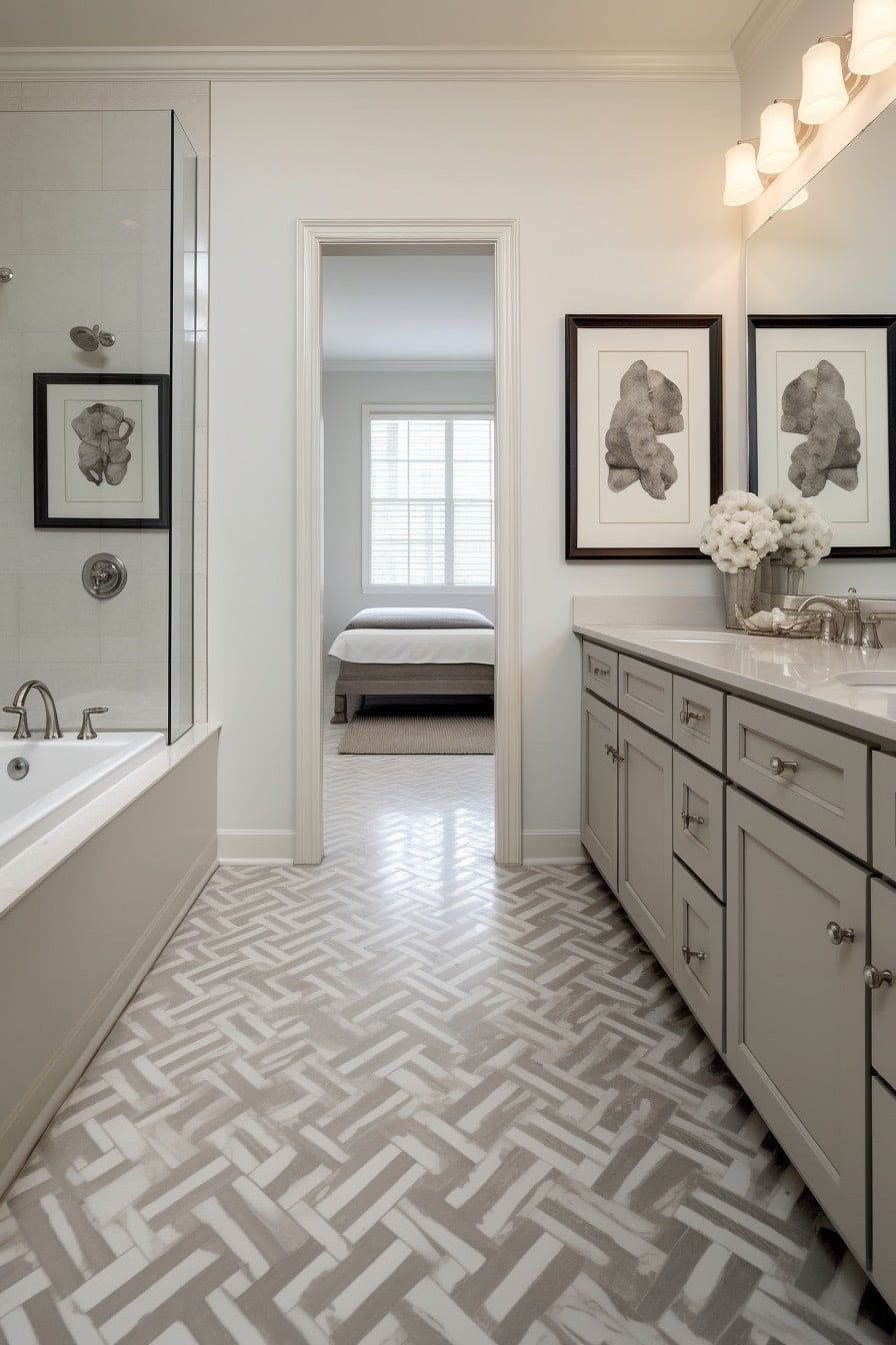 gray patterned bathroom mats