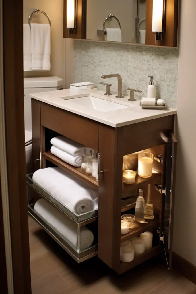 Install a Riser in the Cabinet for More Space Bathroom Vanity --ar 2:3