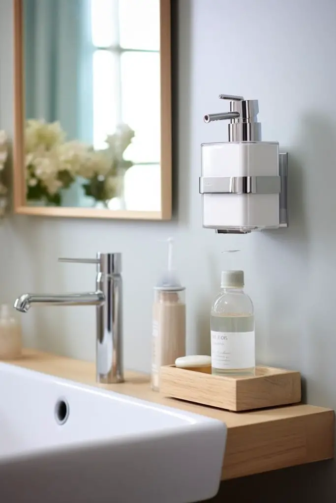 Install a Wall-mounted Dispenser for Soap Bathroom Vanity --ar 2:3