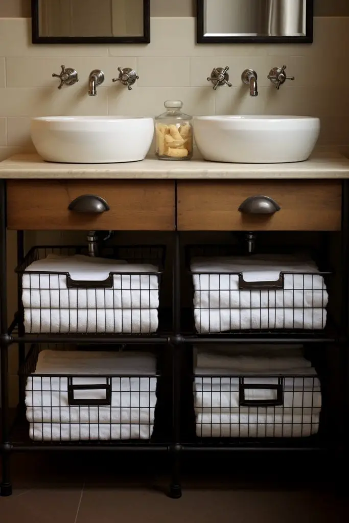 Put Wire Baskets for Paper Products Bathroom Vanity --ar 2:3