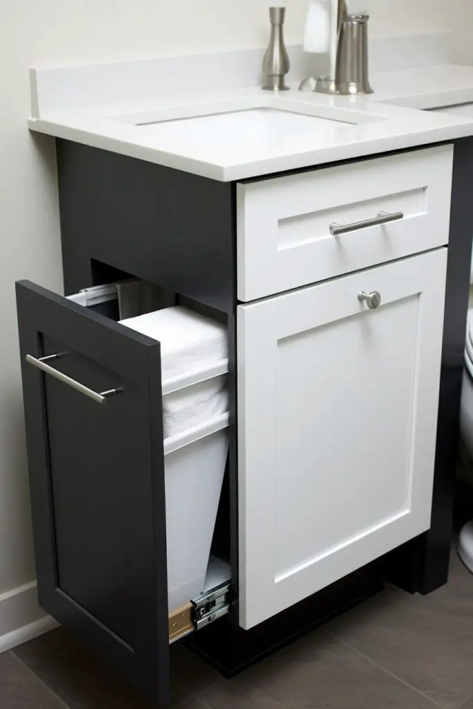 Put a Small Bin for Trash Bathroom Vanity --ar 2:3