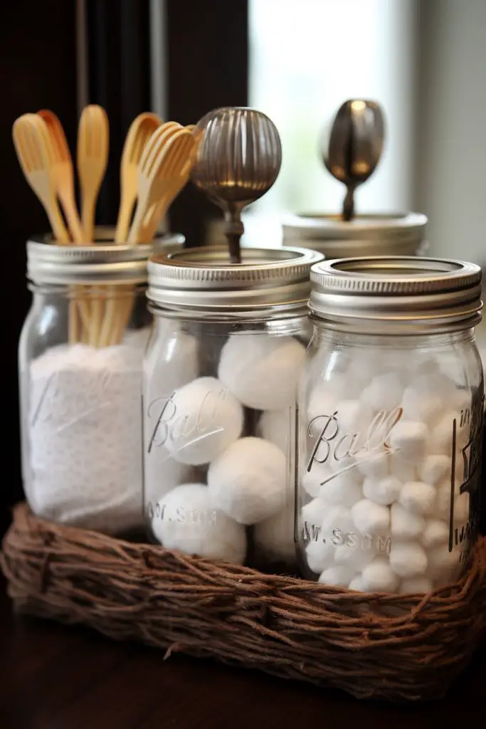 Use Mason Jars for Cotton Balls & Swabs Bathroom Vanity --ar 2:3