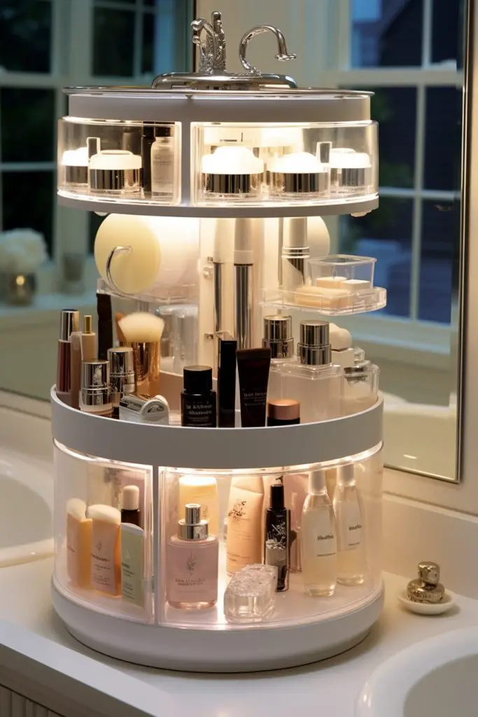 Use a Cosmetic Carousel for Makeup Bathroom Vanity --ar 2:3