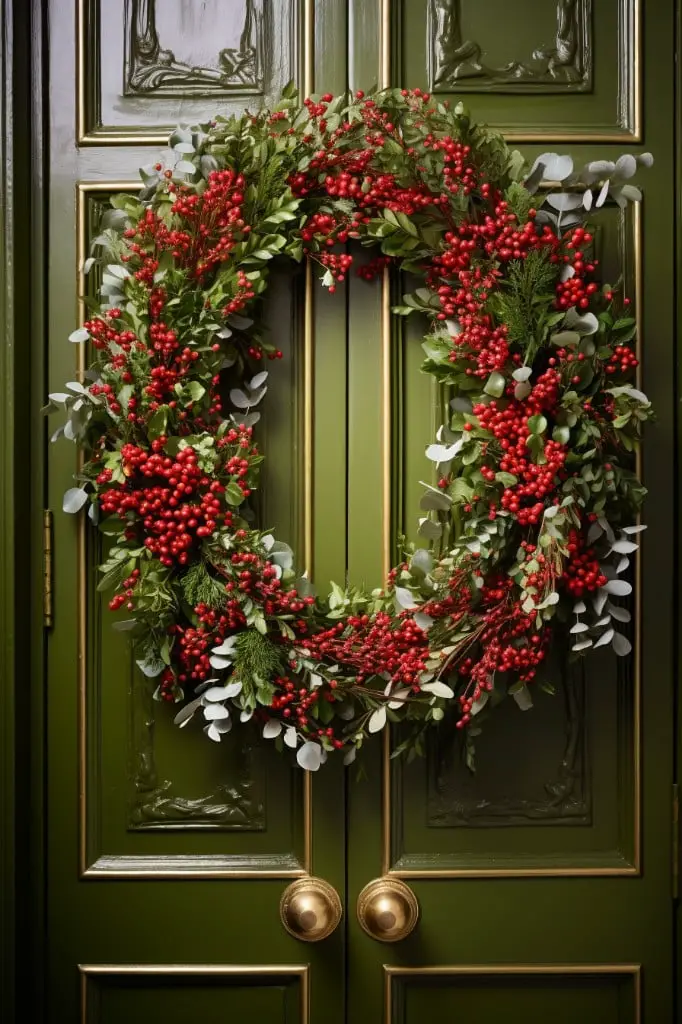 mistletoe wreath on the bathroom door