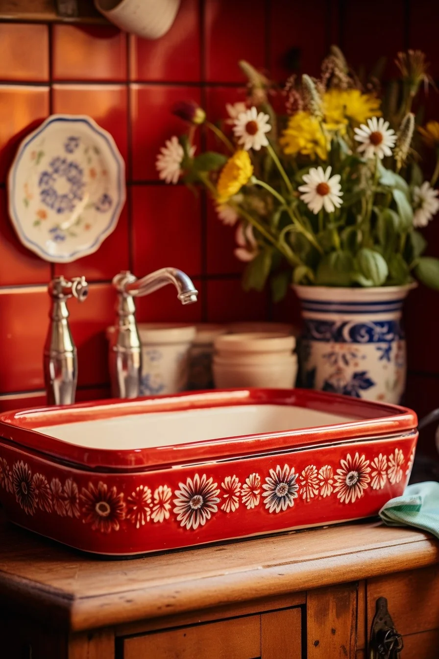 red ceramic sink