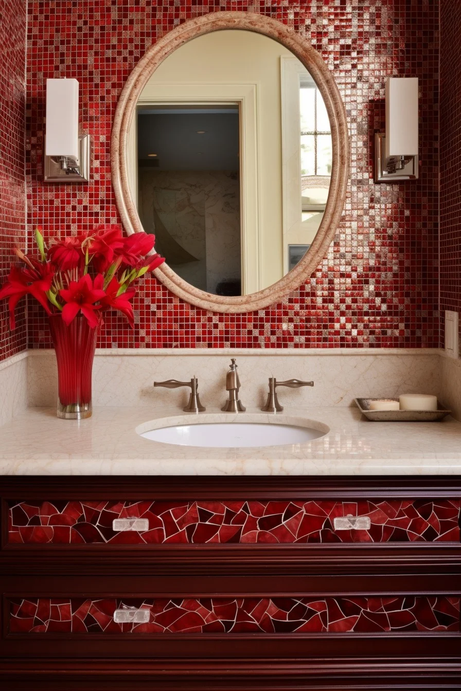 red mosaic tile backsplash