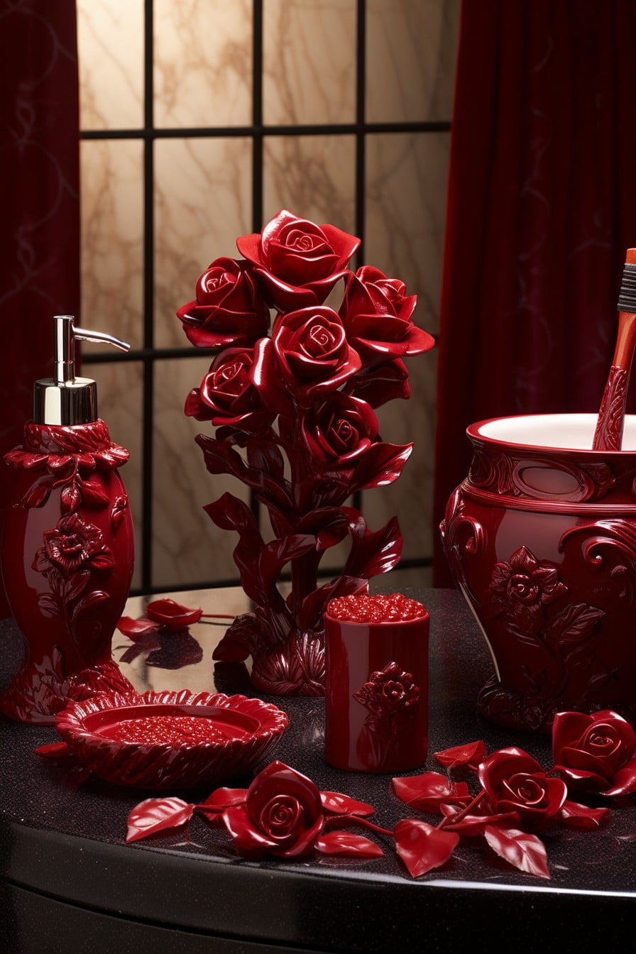 red rose bath accessories