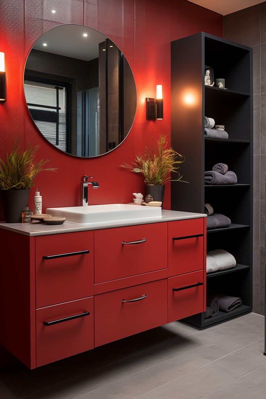 red vanity unit