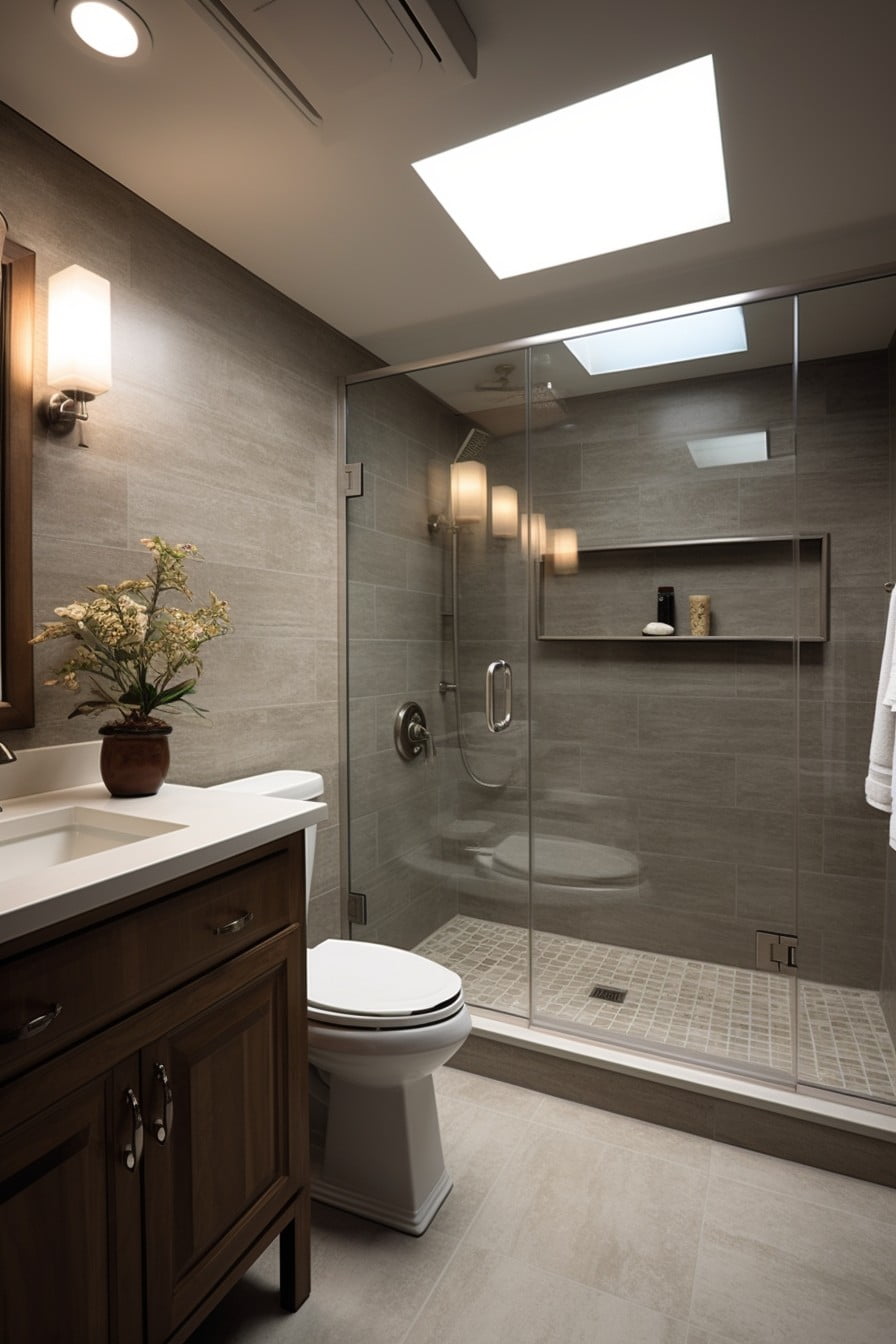 shower with skylight for natural light