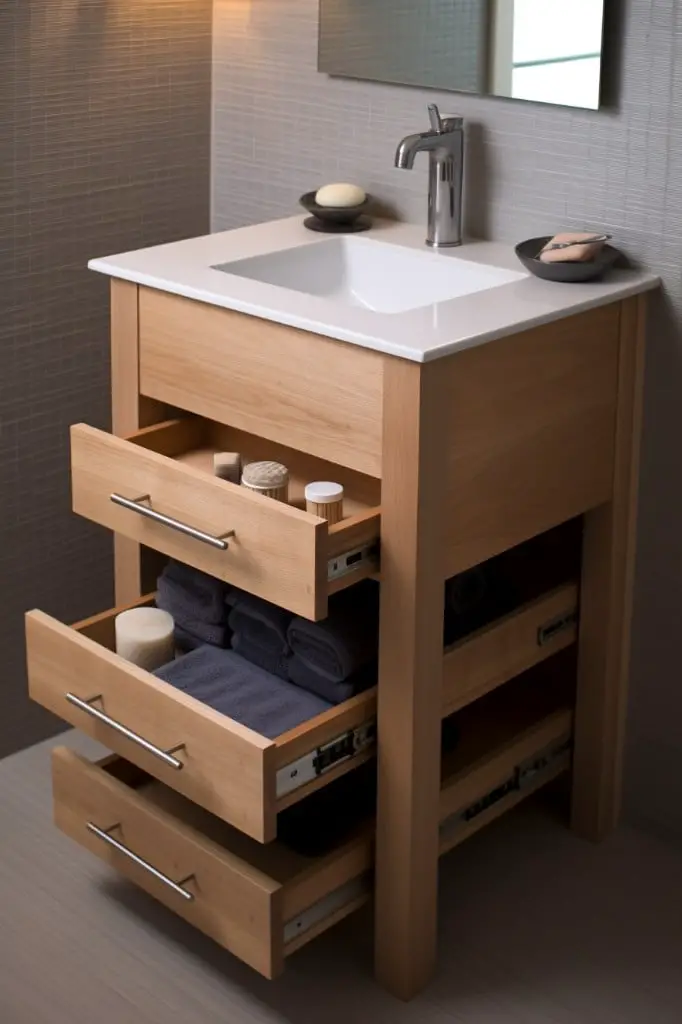 small bathroom table with drawers