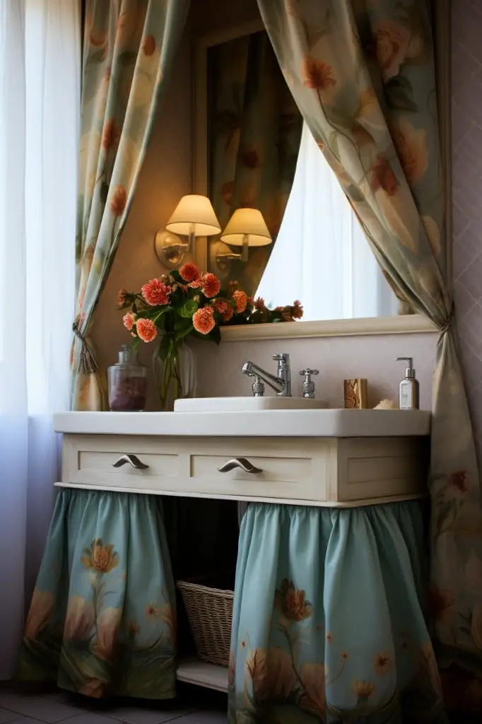 under sink curtain covered table