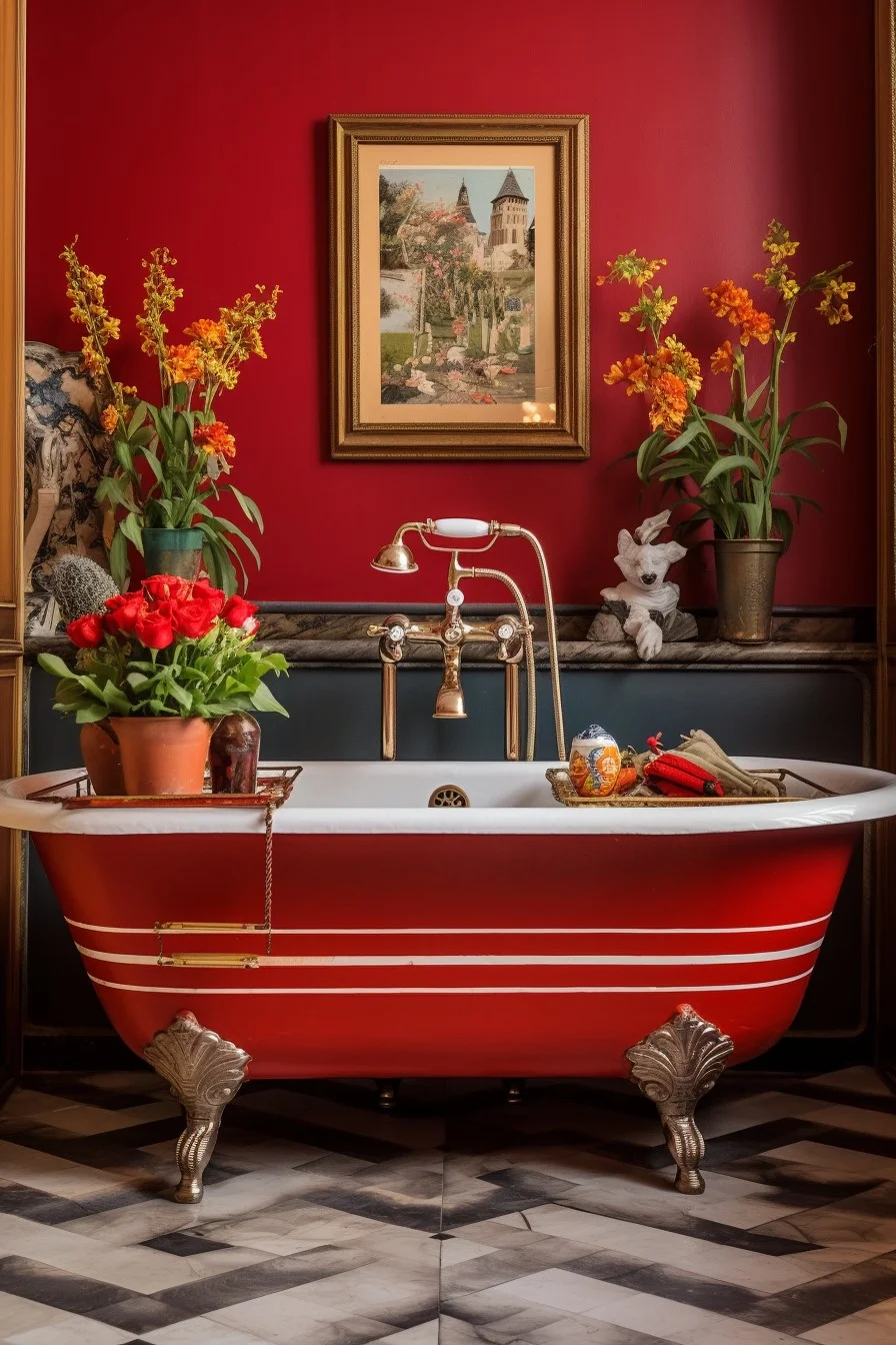 vintage red clawfoot tub