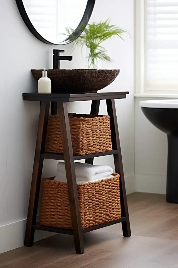 wicker basket storage table