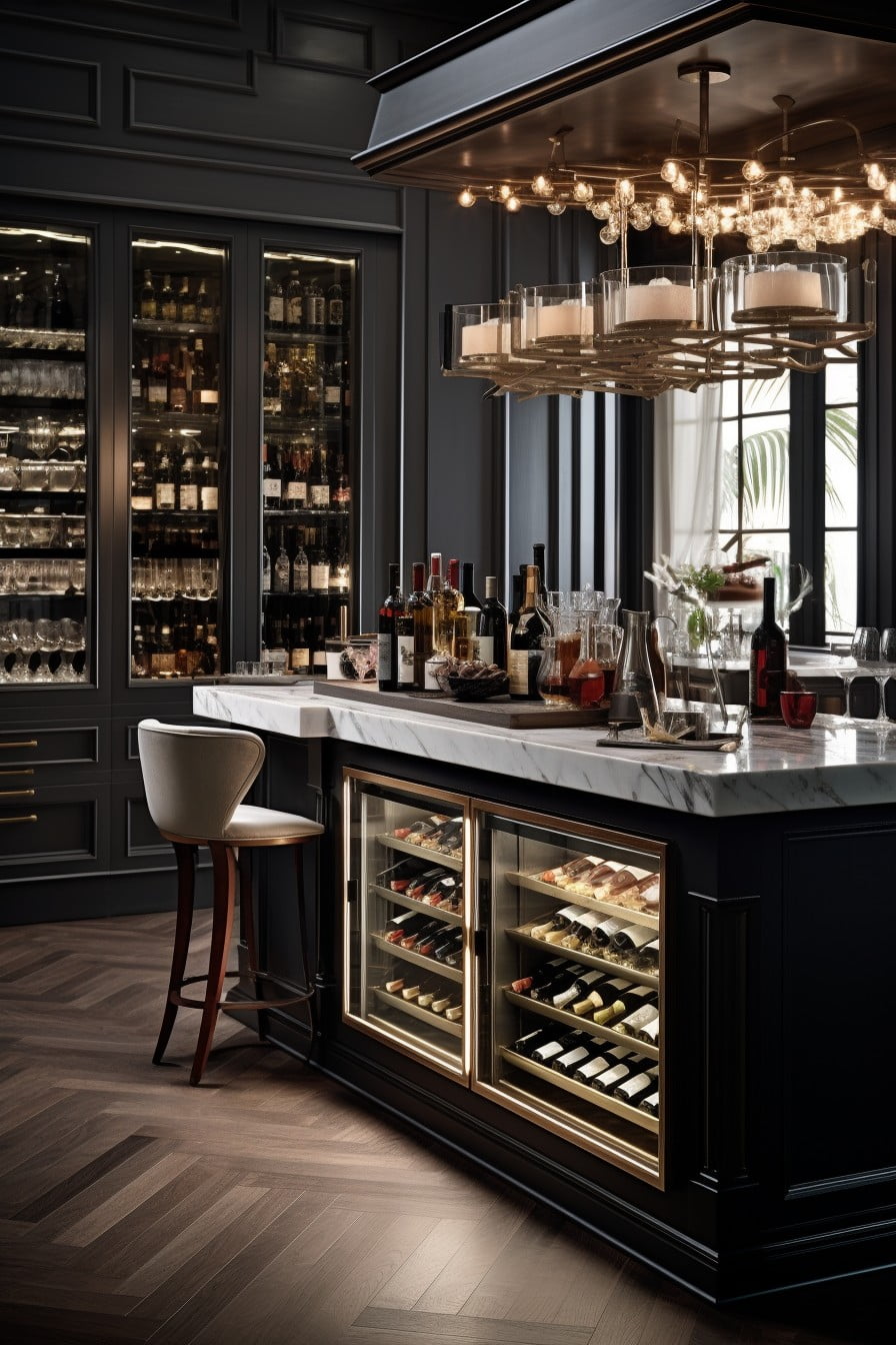 a bar with a built in wine fridge