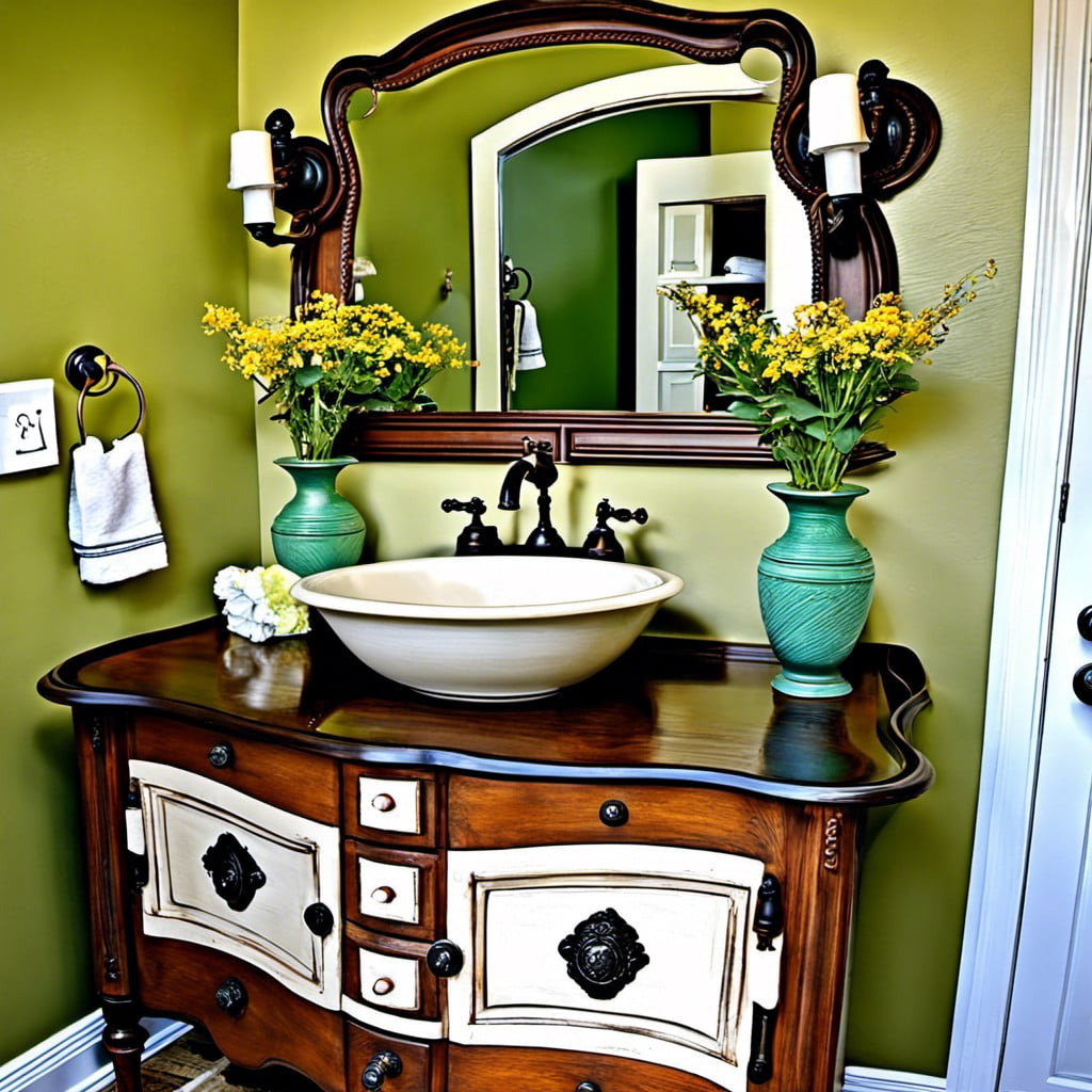 antique dresser repurposed into vanity
