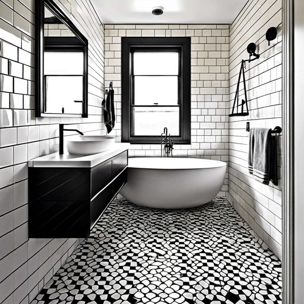 black and white mosaic tile flooring
