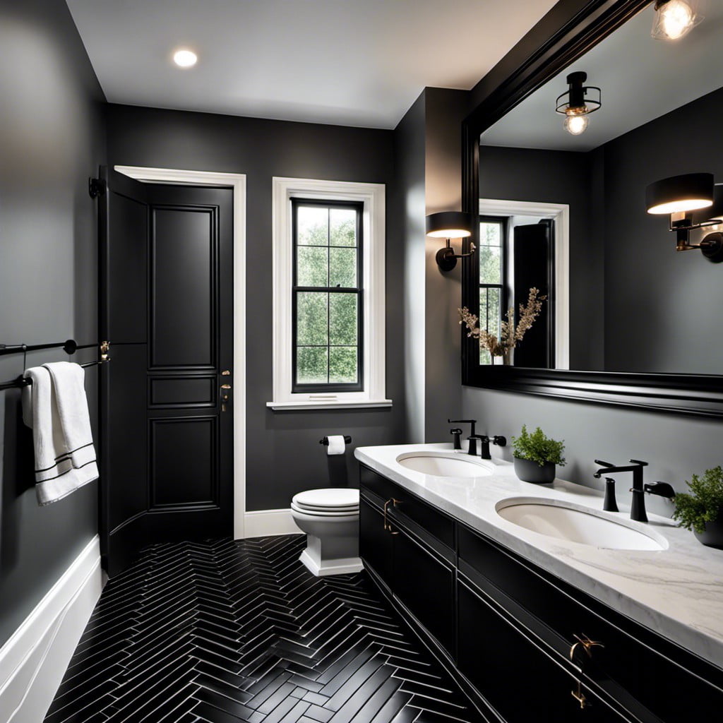 black herringbone patterned flooring