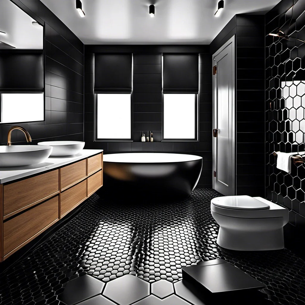 black hexagon tile flooring